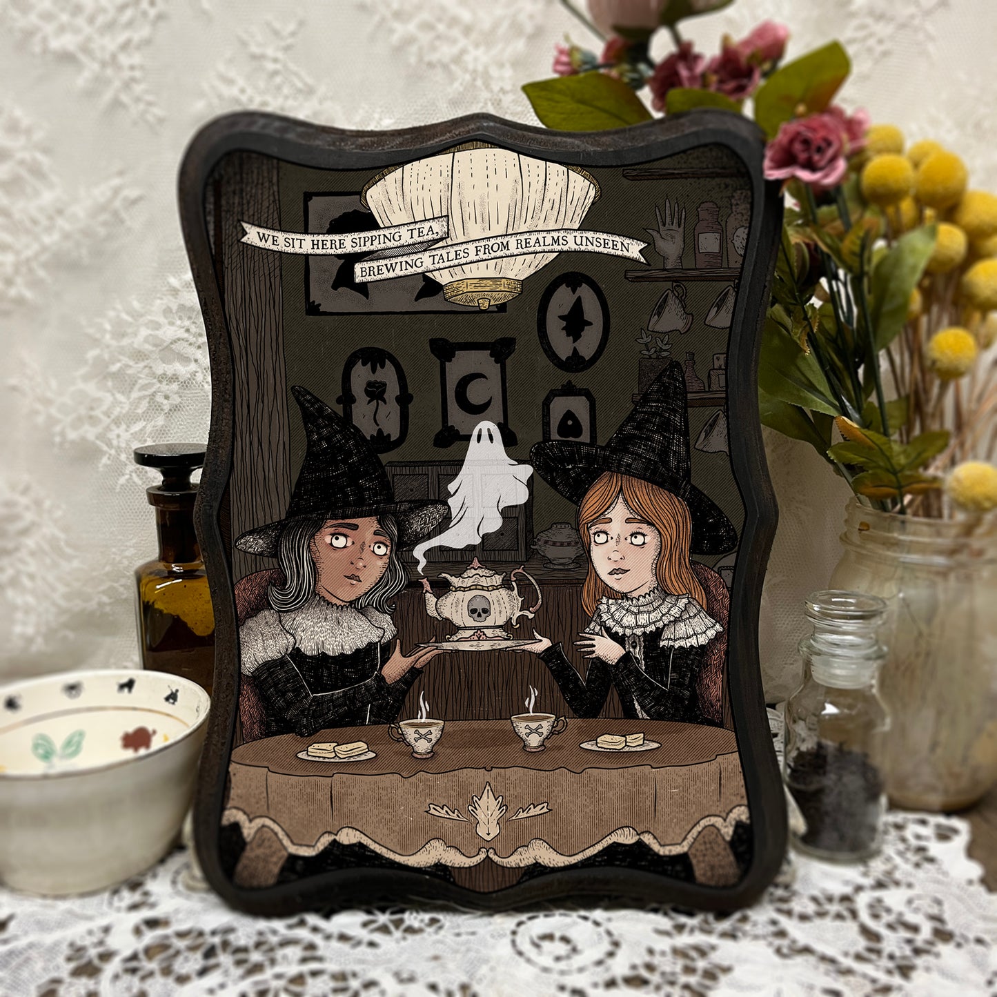 Tea Witches (wood print)
