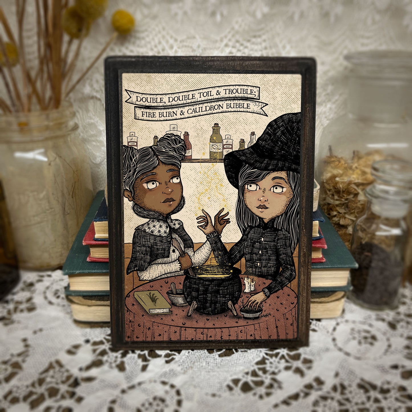 Cauldron Witches (wood print)