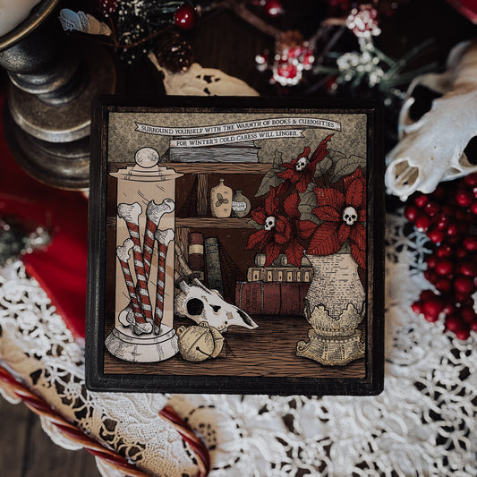 dark yuletide Krampus Christmas print on wood