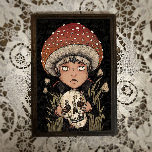 Merrit the Mushroom Orphan (wood print)