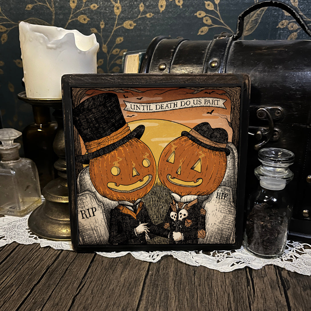 Classic Pumpkin Halloween Couple (wood print)